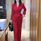 2024 Spring New Loose and High end Lnternet Popular Popular Fashion Jumpsuit Women's Style V-neck Waist Waist Slimming Jumpsuit