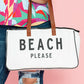 White BEACH PLEASE Print Large Canvas Tote Bag