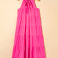 Rose Red High Frilled Neck Tiered Sleeveless Maxi Dress