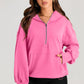 Bonbon Solid Kangaroo Pocket Half Zipper Oversized Hoodie