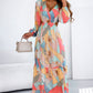 Multicolor Abstract Print O-ring Cut out Long Sleeve Maxi Dress