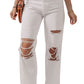 Bright White Heavy Distressed Straight Leg Jeans