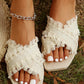 Beige Tassel Woven Crossed Straps Flat Slippers