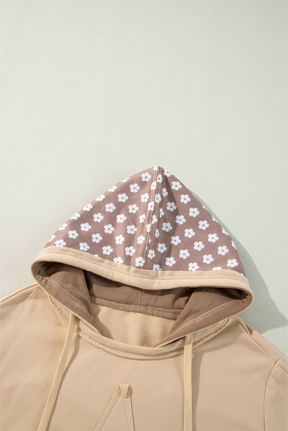 Apricot Floral Patchwork Star Pattern Drawstring Hoodie