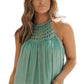 Mist Green Crochet Splicing Halter Flowy Tank Top