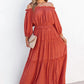 Orange Off Shoulder Balloon Sleeve Cutout Ruffled Maxi Dress