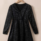 Black Glitter Mesh Overlay V Neck Long Sleeve Dress