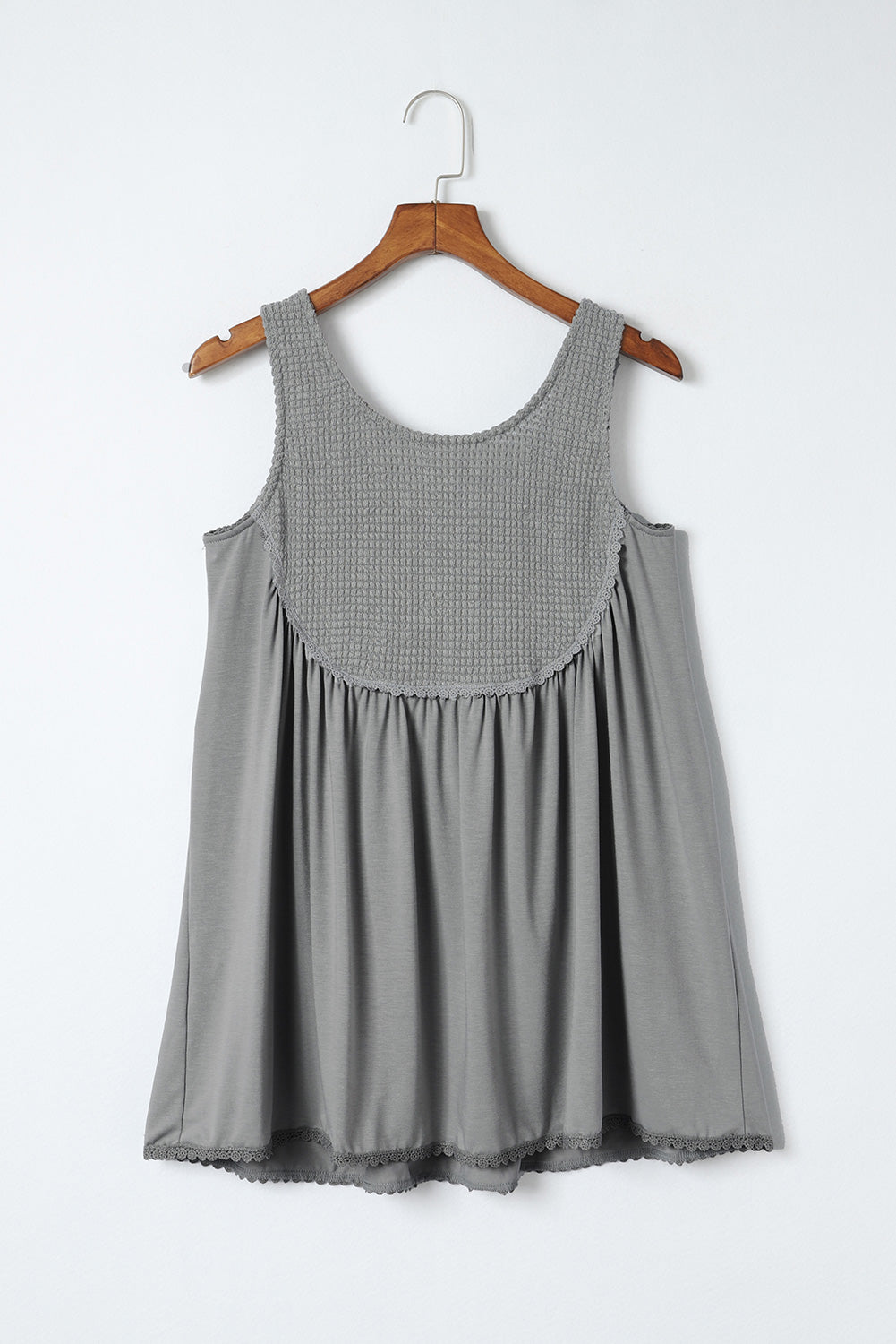 Gray Thermal Knit Panel Babydoll Tank Top