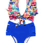 Floral Print Front Tie High Waist Bikini Swimsuit with Ruffles