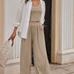 Parchment Textured Sleeveless Crop Top and Wide Leg Pants Outfit