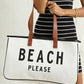 White BEACH PLEASE Print Large Canvas Tote Bag