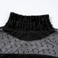 Black Dotted Mesh Striped Frilled Neck Bubble Sleeve Dress