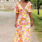 Pink Bohemian Flutter Sleeve Cut out Floral Maxi Dress