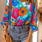 Multicolor Floral Print V Neck 3/4 Sleeve Blouse