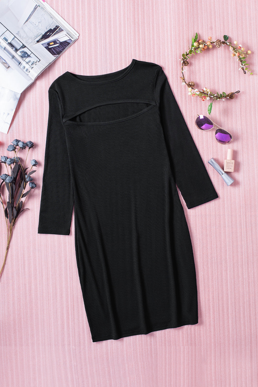 Black Cut-out Long Sleeve Bodycon Mini Dress