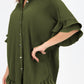 Moss Green High-low Hem Ruffle Sleeve Pleated Shirt Dress