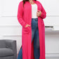 Strawberry Pink Plus Size Side Split Pockets Duster Cardigan