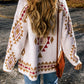 White Aztec Pattern Open Knitted Cardigan