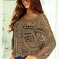 Khaki Hollowed Knit V Neck Dolman Sleeve Sweater