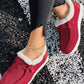 Fiery Red Corduroy Drawstring Plush Slip on Shoes