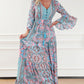 Paisley Printed Ruffle Trim Elegant Maxi Dress