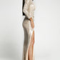 Apricot Cut Out Thigh High Split Sequin Maxi Dress