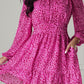 Rose Leopard Puff Sleeve Knotted High Neck Ruffle Dress