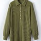 Moss Green Corded Buttons Placket Drop Shoulder Collared Shift Dress