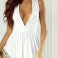 White Sleeveless Ruched High Split Cutout Back Maxi Dress