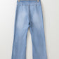 Light Blue Fly Button Exposed Seam Patched Pocket Flare Jeans