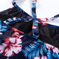 Black Floral Print Mesh Patchwork Criss Cross One-piece Swimsuit