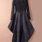 Black Long Sleeve Lace High Low Satin Prom Dress