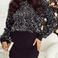 Black Sequined Long Sleeve Crew Neck Cropped Blouse