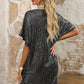 Dark Grey Sequin V Neck Dolman Sleeve Shift Dress