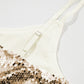 Light French Beige Sequined Adjustable Spaghetti Straps Tank Top