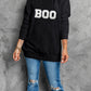 Black Chenille BOO Patched Pattern Crewneck Halloween Sweatshirt