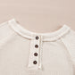 Oatmeal Waffle Knit Buttoned Front Raglan Sleeve Loose Blouse