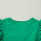 Bright Green Embroidered Ruffled Trim 3/4 Sleeve V Neck Mini Dress