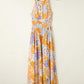 Orange Boho Floral Backless Lace up Sleeveless Maxi Dress