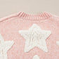 Pink Sherpa Star Pattern Textured Sweater Cardigan with Pockets