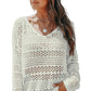 White Hollow Out Crochet V Neck Pullover Sweater