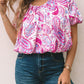 Paisley Pattern Print Puff Sleeve V Neck Blouse