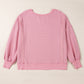 Pink Waffle Knit Bishop Sleeve Split Oversized Sweatshirt