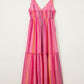 Pink Western Printed Tassel Tie V Neck Wrap Maxi Dress