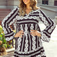 Black Boho Geometric Printed Flared Long Sleeve Mini Dress