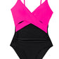 Rose Red Crossover Colorblock Cutout One Piece Swimsuit