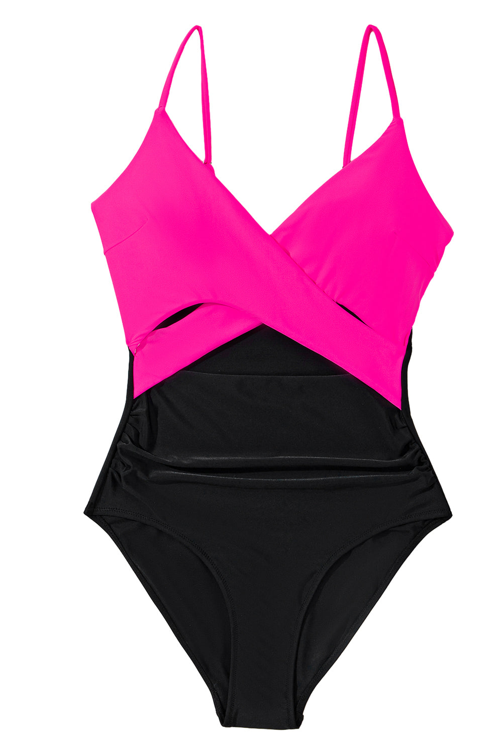 Rose Red Crossover Colorblock Cutout One Piece Swimsuit