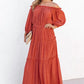 Orange Off Shoulder Balloon Sleeve Cutout Ruffled Maxi Dress