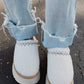 White Embroidered Sherpa Plush Thick Sole Winter Slippers