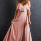 Light Pink Spaghetti Straps V Neck Ruffled Split Long Dress